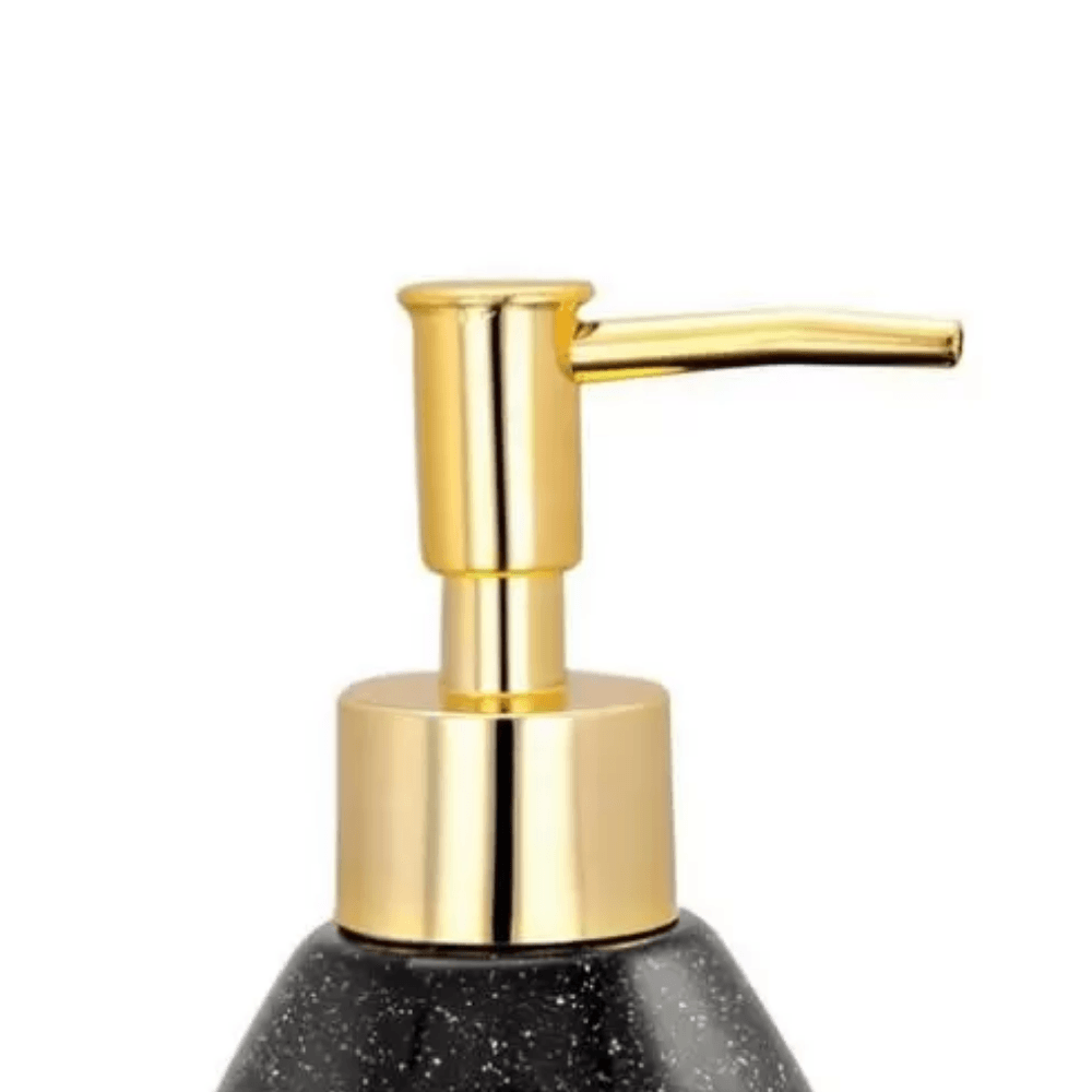 Porta Sabonete Líquido Dispenser Cerâmica Pêra Constelação Preto e Dourado - 17,5 cm - Ela Decora