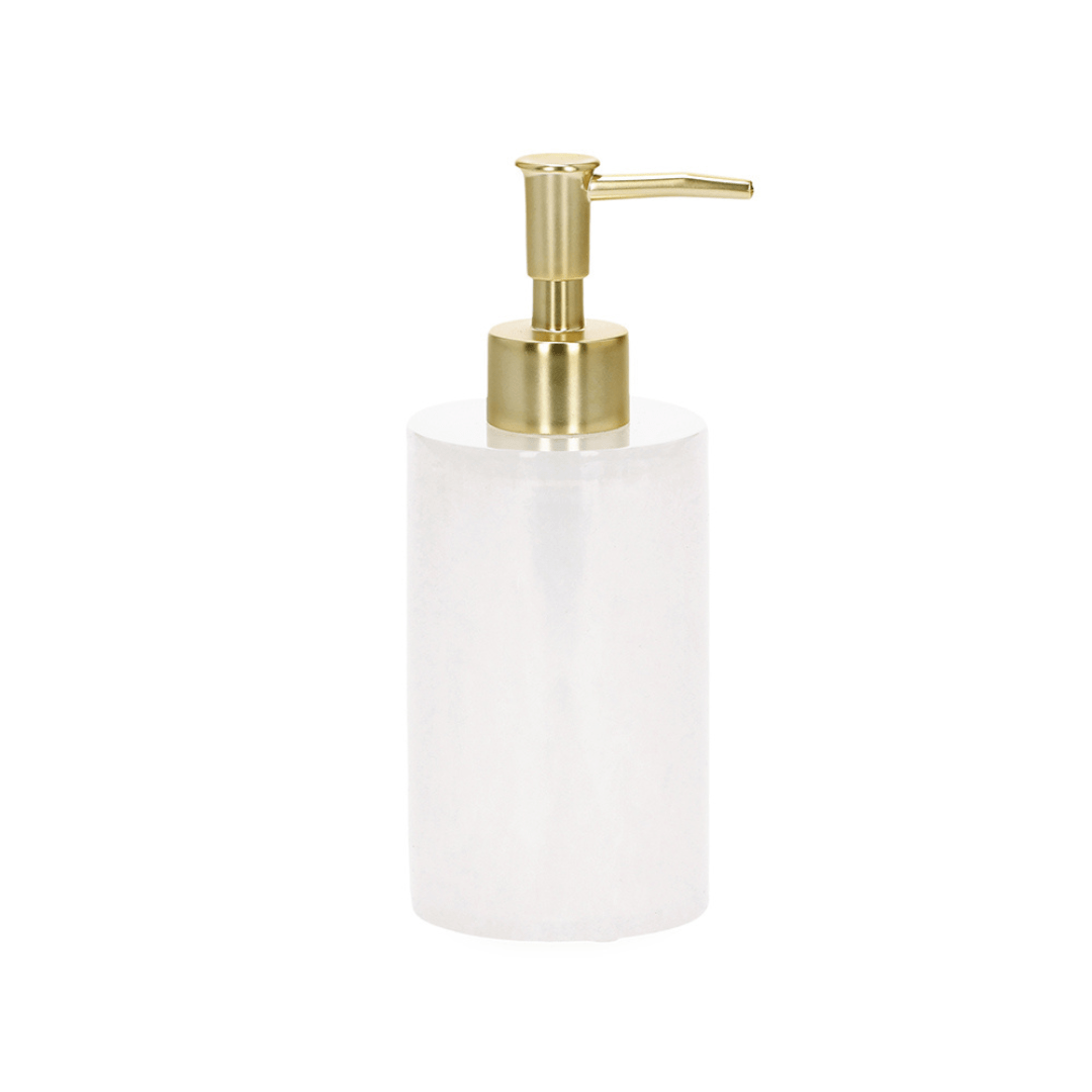 Porta Sabonete Liquido em Polirresina Branco e Dourado - Ela Decora