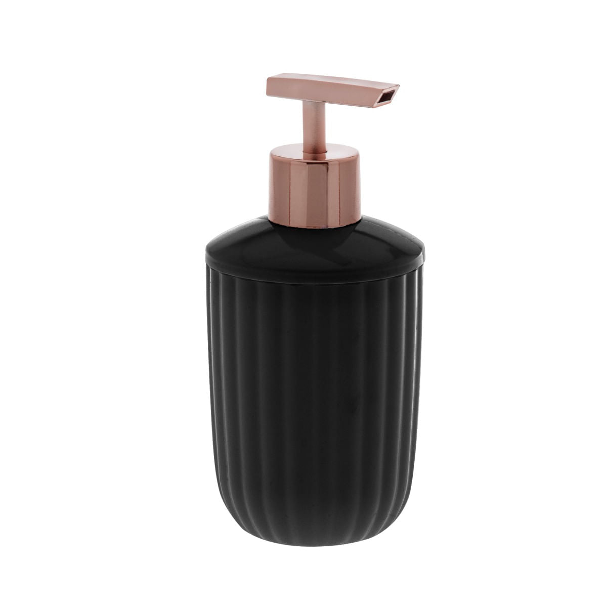 Porta Sabonete Líquido Redondo Linha Canelatta Preto e Rose Gold - Ela Decora