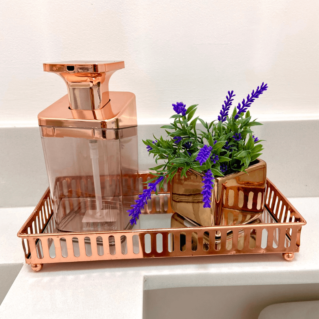Porta Sabonete Liquido Slim de Plástico Rose Gold - Ela Decora