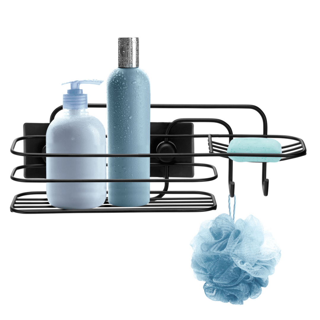 Porta Shampoo Com Saboneteira Dupla Face 3M Preto - Ela Decora