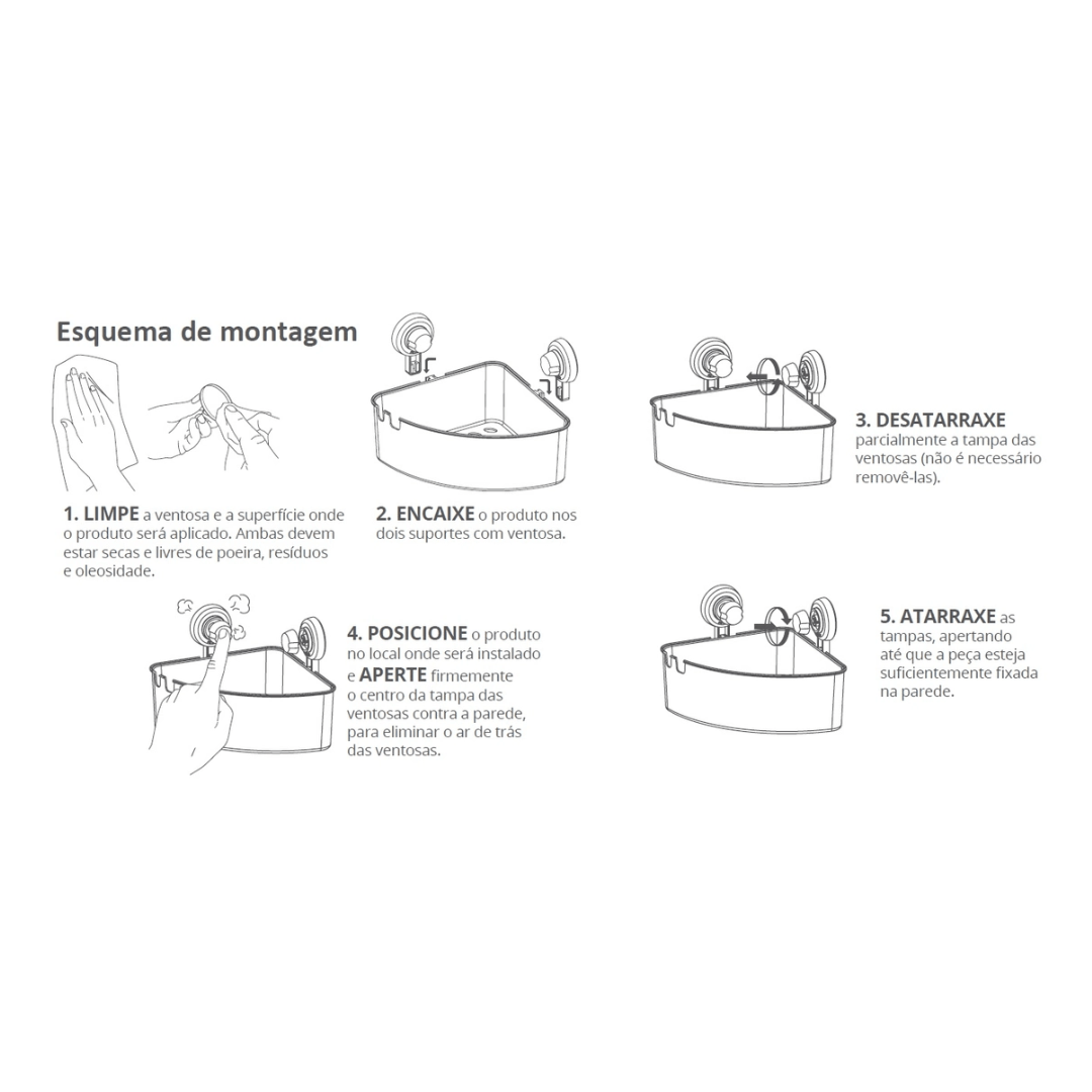 Porta Shampoo com Ventosa em Plástico Branco - Ela Decora