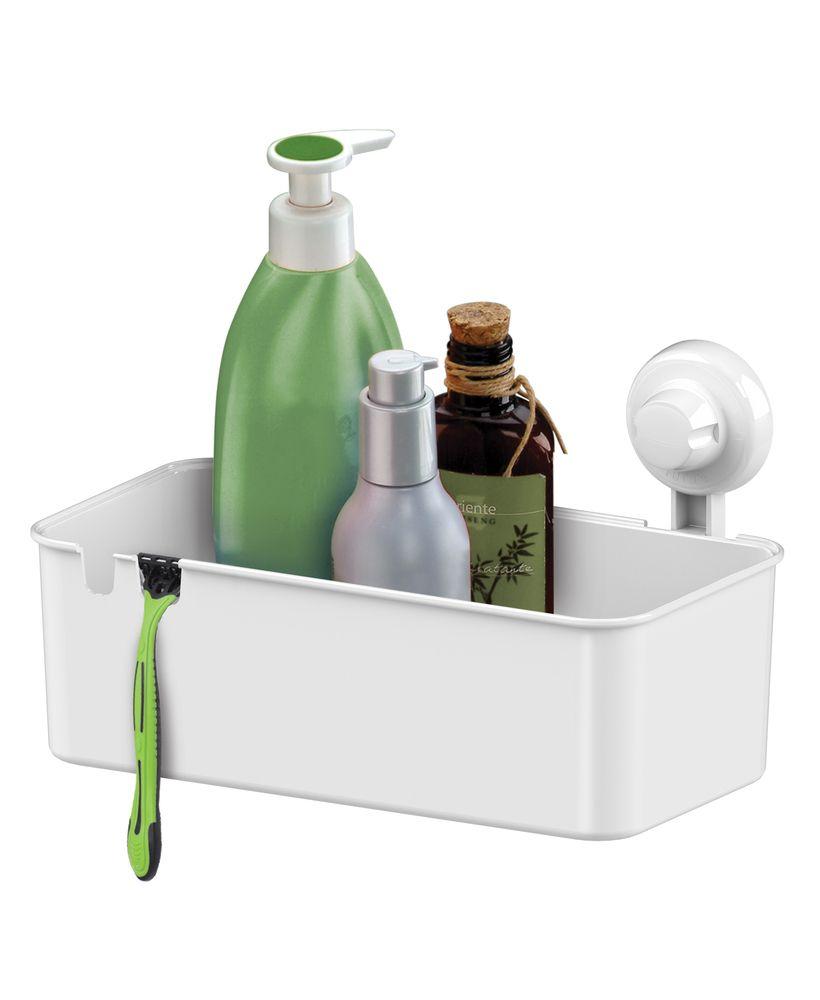 Porta Shampoo com Ventosa em Plástico Branco - Ela Decora