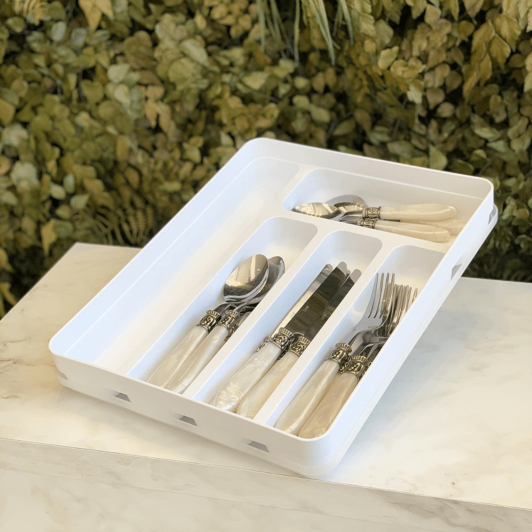 Porta Talheres e Utensílios Organizador de Gaveta em Polipropileno com Tampa Branco Logic - Ela Decora