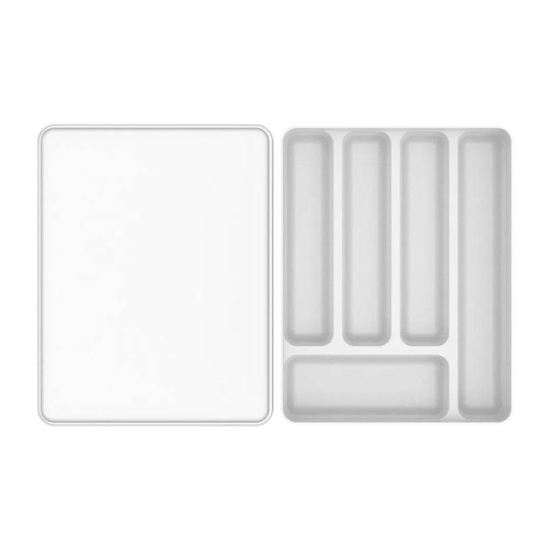 Porta Talheres e Utensílios Organizador de Gaveta em Polipropileno com Tampa Branco Logic - Ela Decora