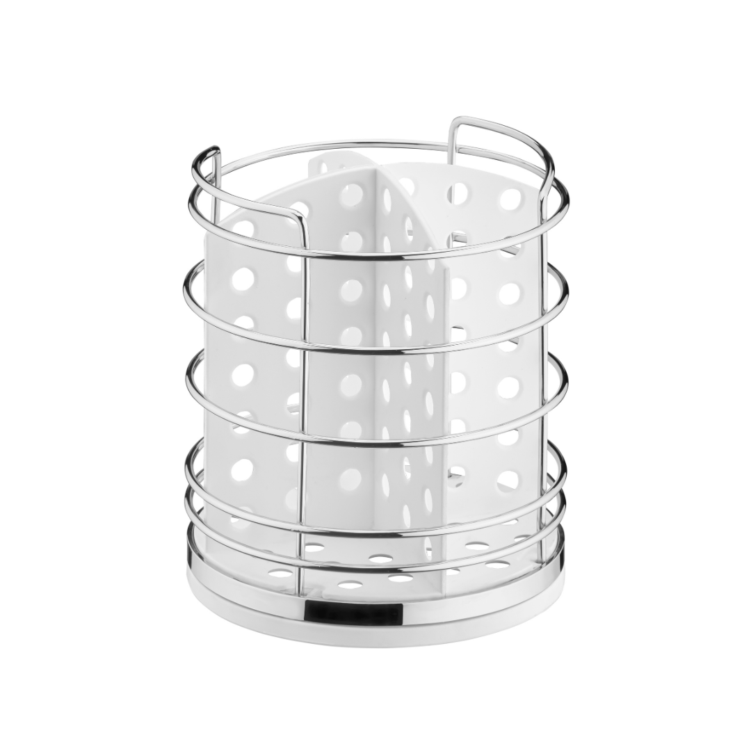 Porta Talheres Utensílios Branco e Cromado 15cm - Ela Decora