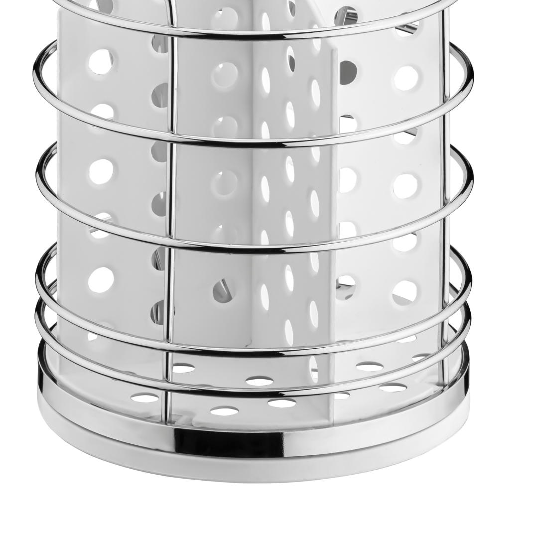 Porta Talheres Utensílios Branco e Cromado 15cm - Ela Decora