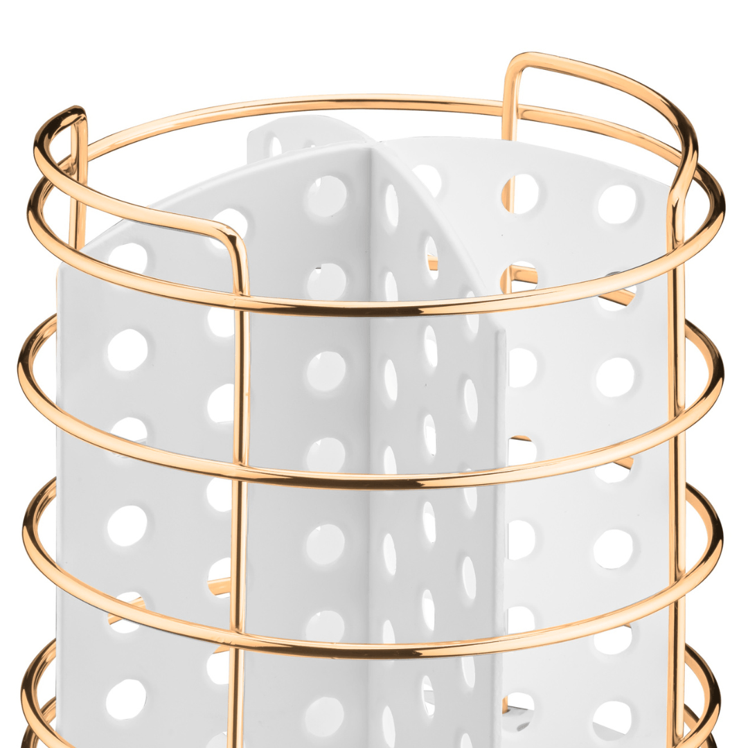 Porta Talheres Utensílios Branco e Dourado 15cm - Ela Decora