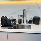 Porta Talheres Utensílios Preto e Cromado 15cm - Ela Decora