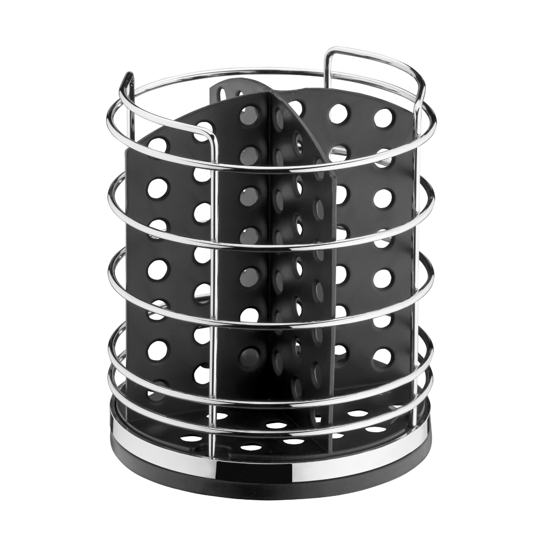 Porta Talheres Utensílios Preto e Cromado 15cm - Ela Decora