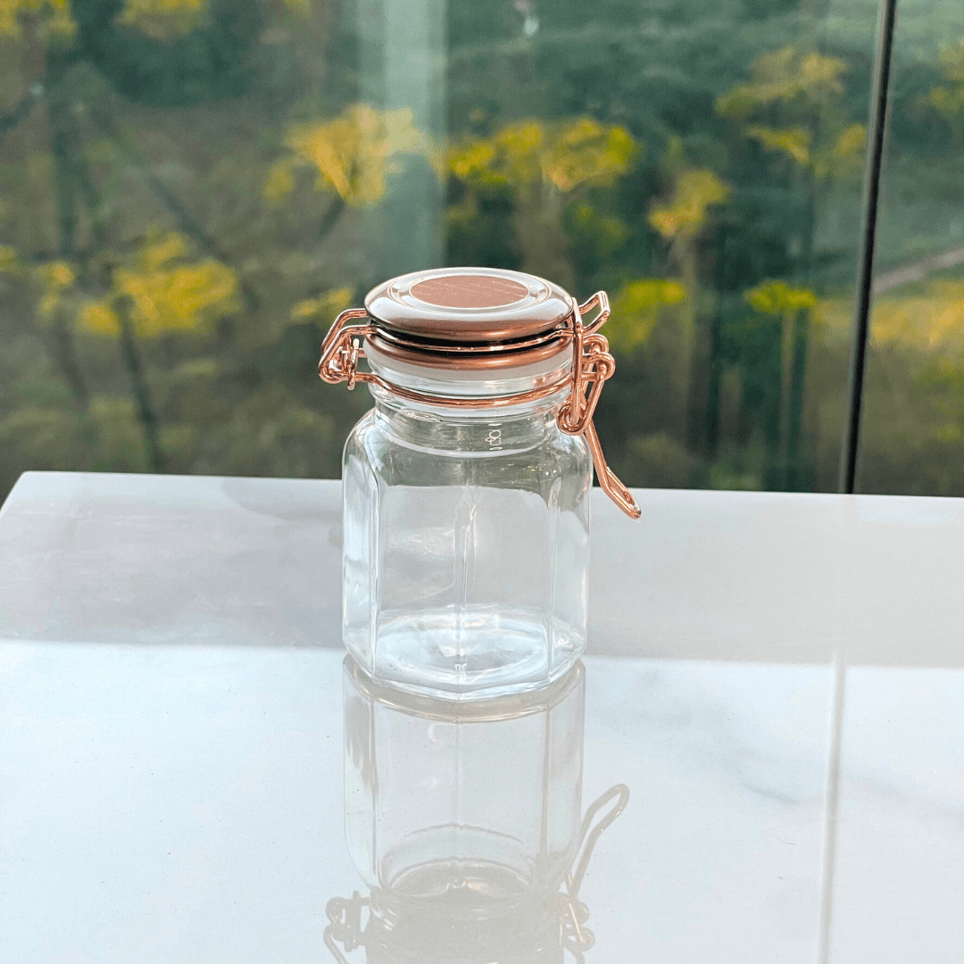 Porta Tempero Hermético de Vidro e Metal Rose Gold - 8 cm - Ela Decora
