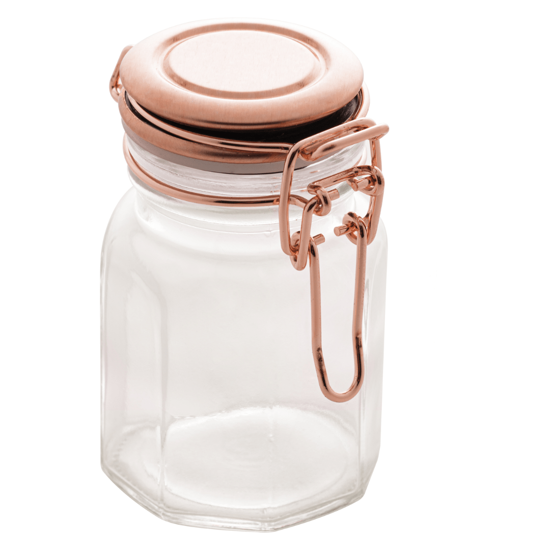 Porta Tempero Hermético de Vidro e Metal Rose Gold - 8 cm - Ela Decora
