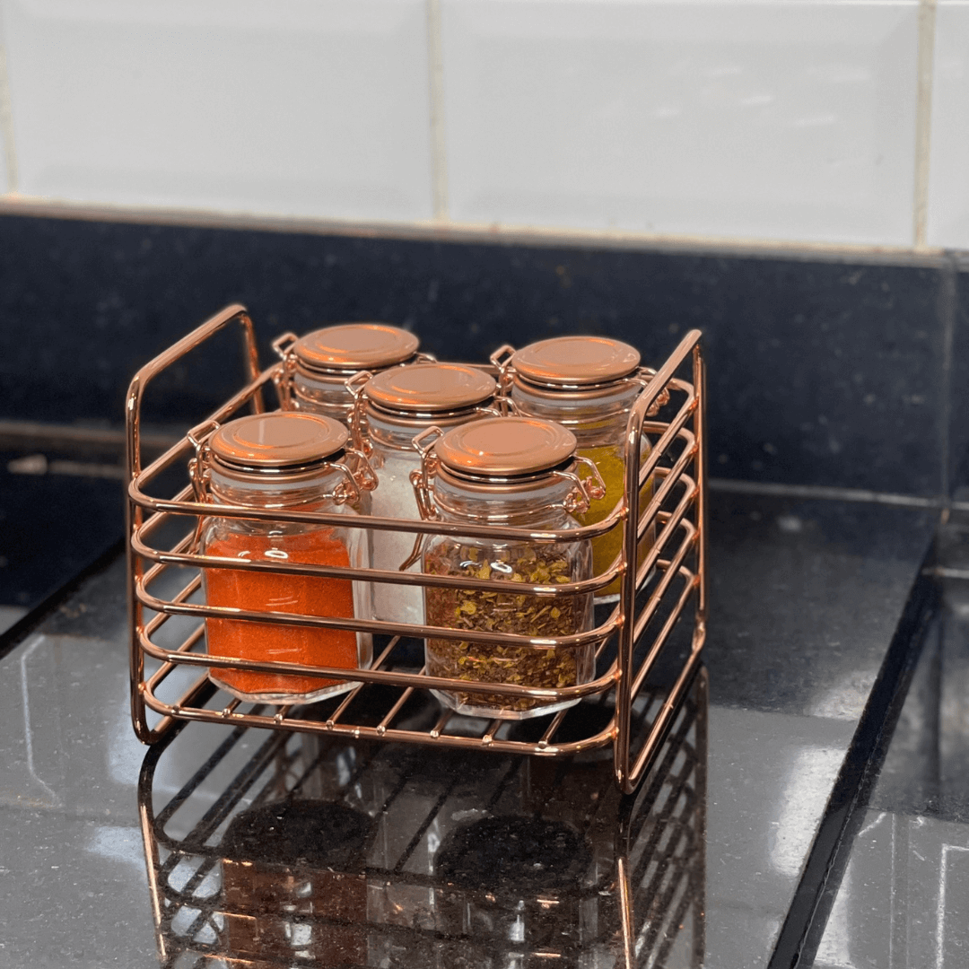 Porta Tempero Hermético de Vidro e Metal Rose Gold - 8 cm - Ela Decora