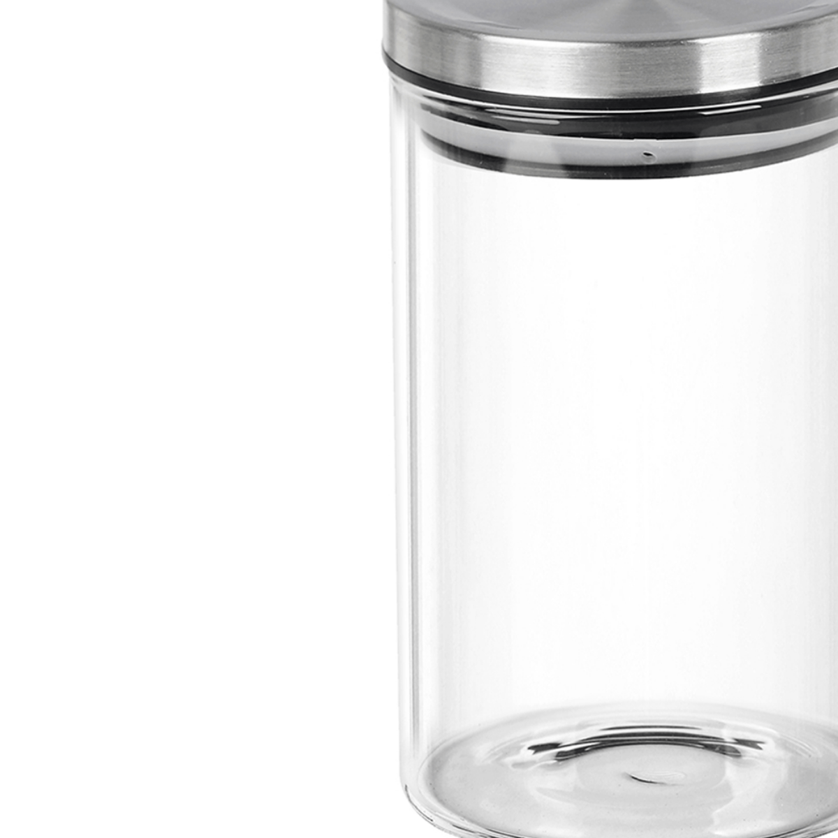 Porta Tempero Redondo em Vidro Borossilicato Tampa De Metal Prata - 150 ml - Ela Decora