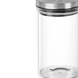 Porta Tempero Redondo em Vidro Borossilicato Tampa De Metal Prata - 150 ml - Ela Decora