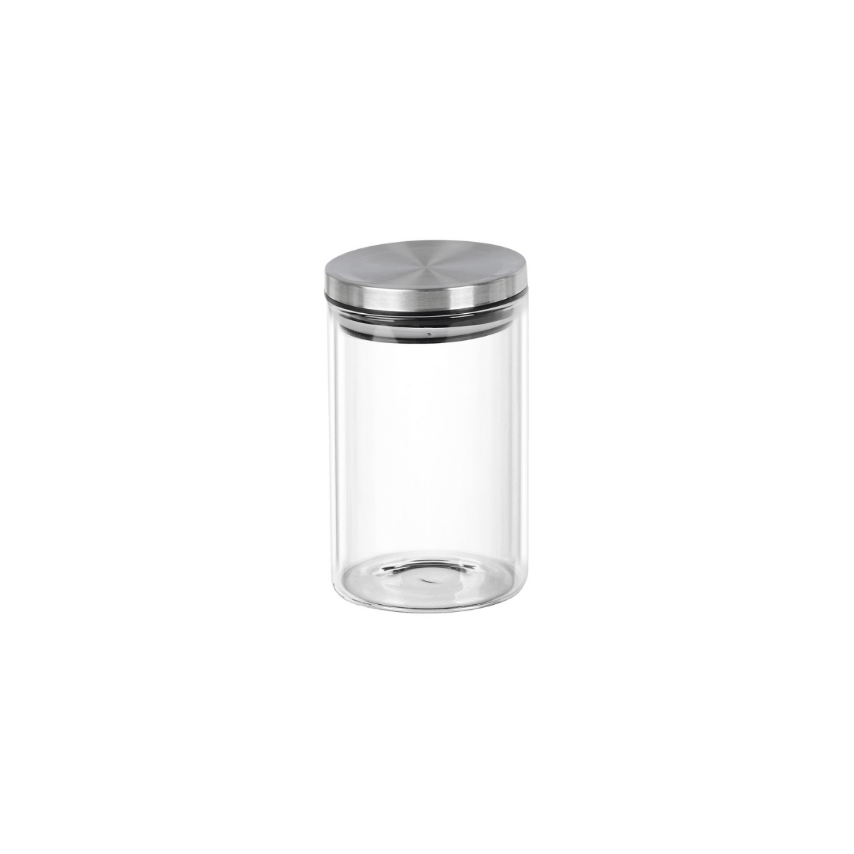 Porta Tempero Redondo em Vidro Borossilicato Tampa De Metal Prata - 150 ml - Ela Decora