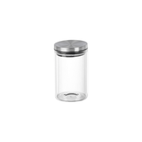 Porta Tempero Redondo em Vidro Borossilicato Tampa De Metal Prata - 150 ml - Ela Decora