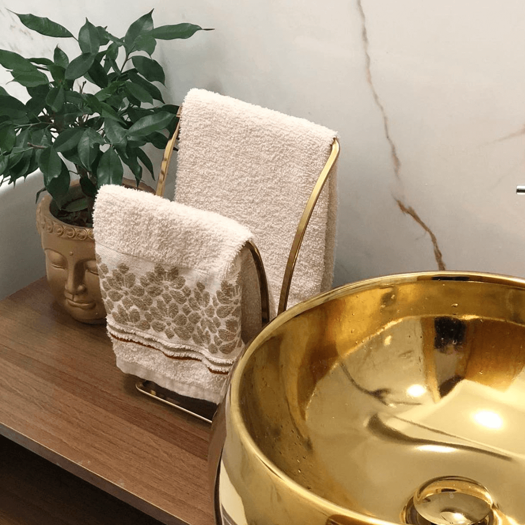 Porta Toalha De Bancada Duplo Aço Dourado - Ela Decora