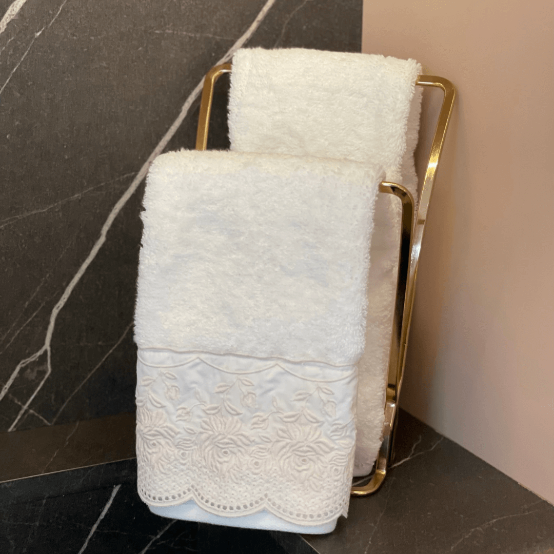 Porta Toalha De Bancada Duplo Aço Dourado - Ela Decora