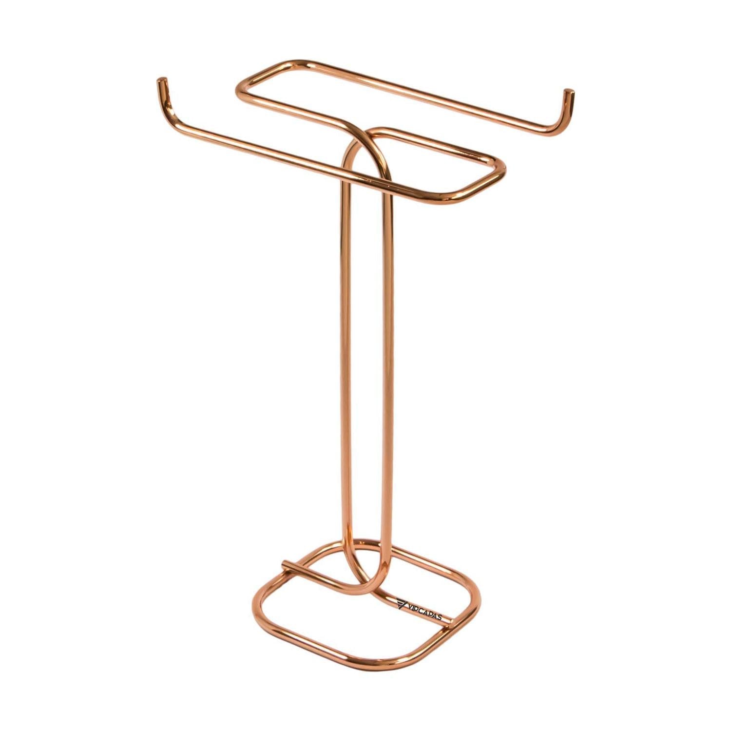 Porta Toalha Rosto e Mãos Duplo Para Bancada Aço Rose Gold - Ela Decora