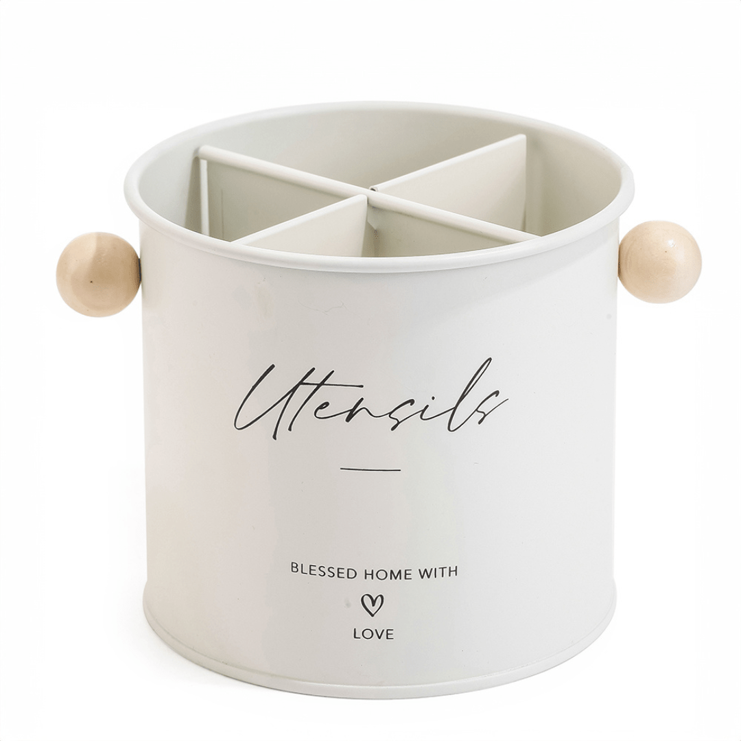 Porta Utensílios de Metal Ordinare com Divisórias Off White - Ela Decora