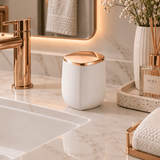 Porta Cotonete e Algodão Branco e Rose Gold Linha Conceito