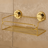porta shampoo dourado com duas ventosas douradas