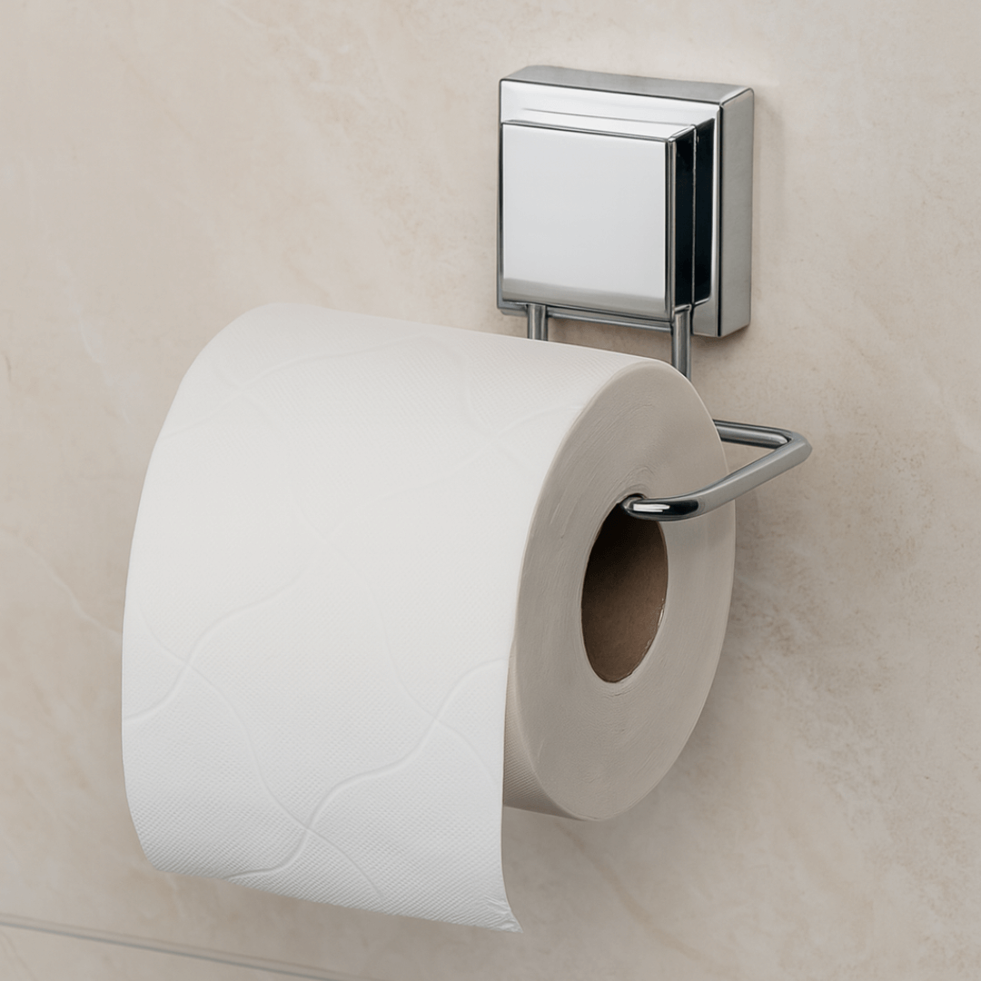 Suporte de papel higienico com ventosa quadrada cromada para parede