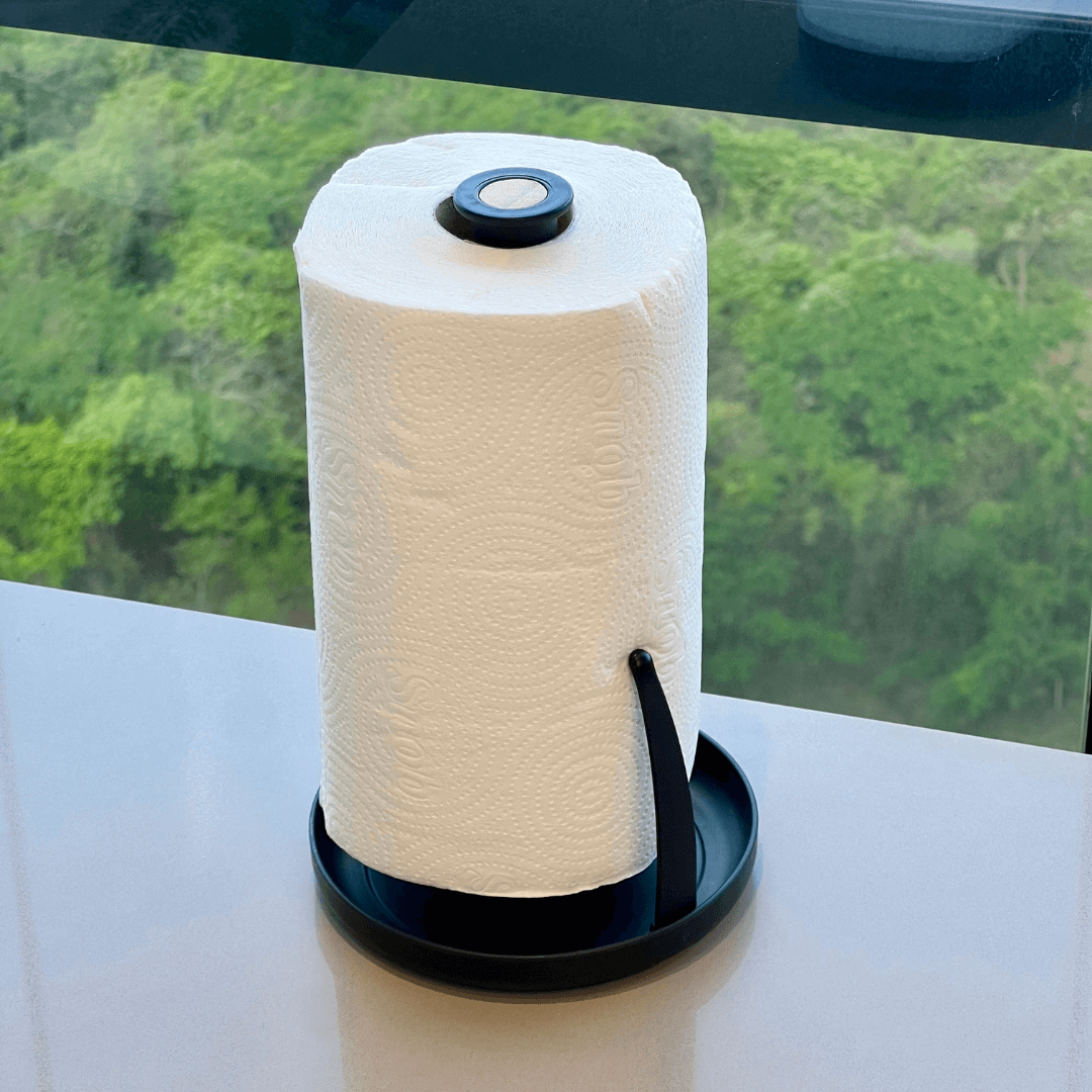 Porta Papel Toalha Lume Plástico e Bambu Preto 24cm