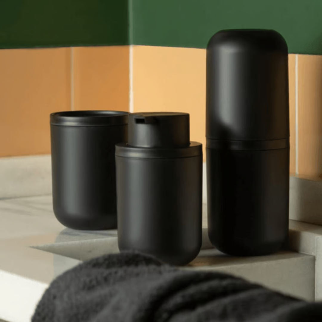Porta Escova, dispenser e porta algodão bold preto