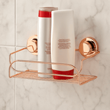 suporte para shampo rose rosa dourado goldi com dois shampoo e duas ventosas
