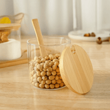 Jogo 3 Porta Condimentos com Suporte de Bambu e Colher 4 Peças
