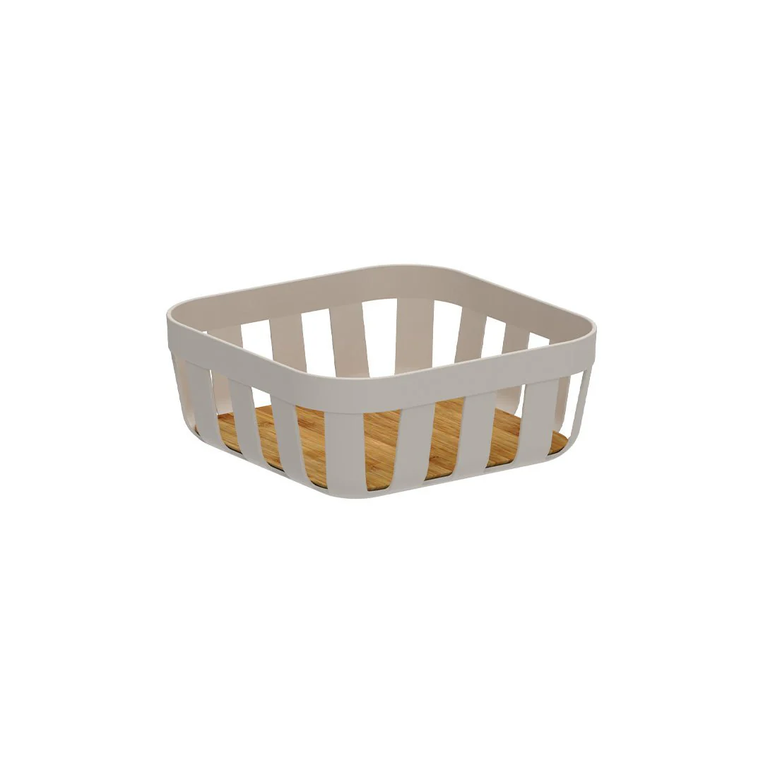Cesto de Pão Lume Plástico e Bambu Bege 24cm