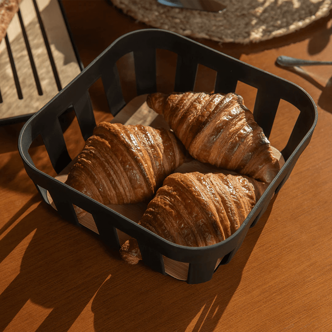Cesto de Pão Lume Plástico e Bambu Preto 24cm