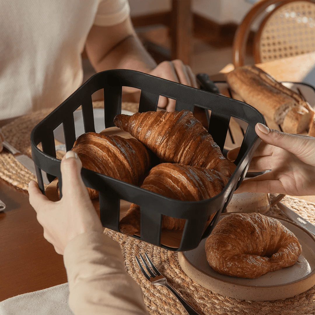 Cesto de Pão Lume Plástico e Bambu Preto 24cm