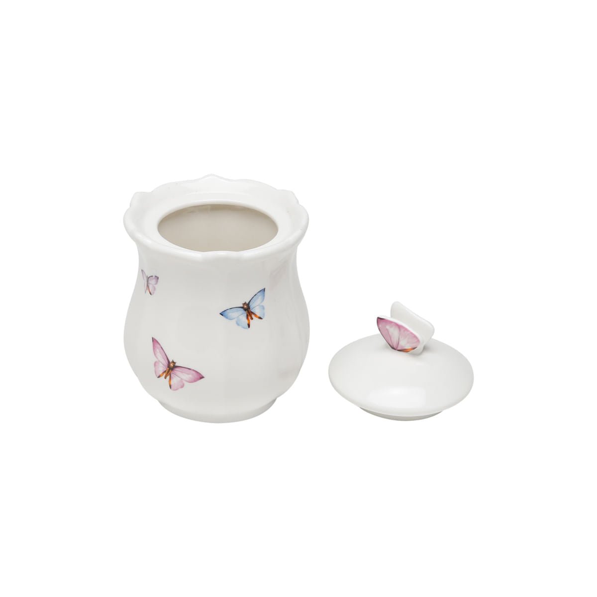 Pote Borboletas em Porcelana com Tampa Branco 350ml - Ela Decora