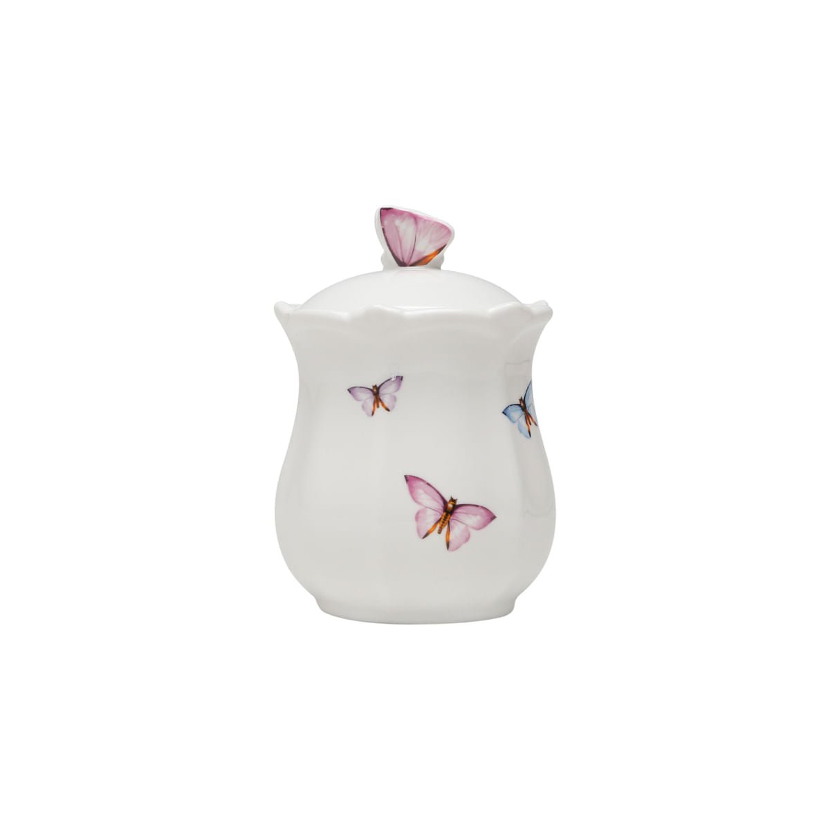 Pote Borboletas em Porcelana com Tampa Branco 350ml - Ela Decora