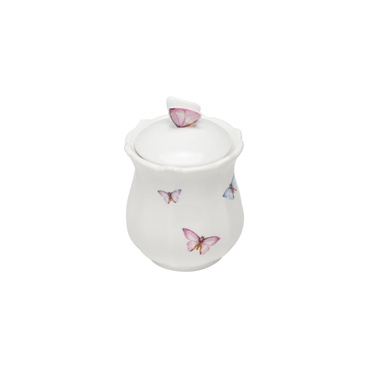 Pote Borboletas em Porcelana com Tampa Branco 350ml - Ela Decora