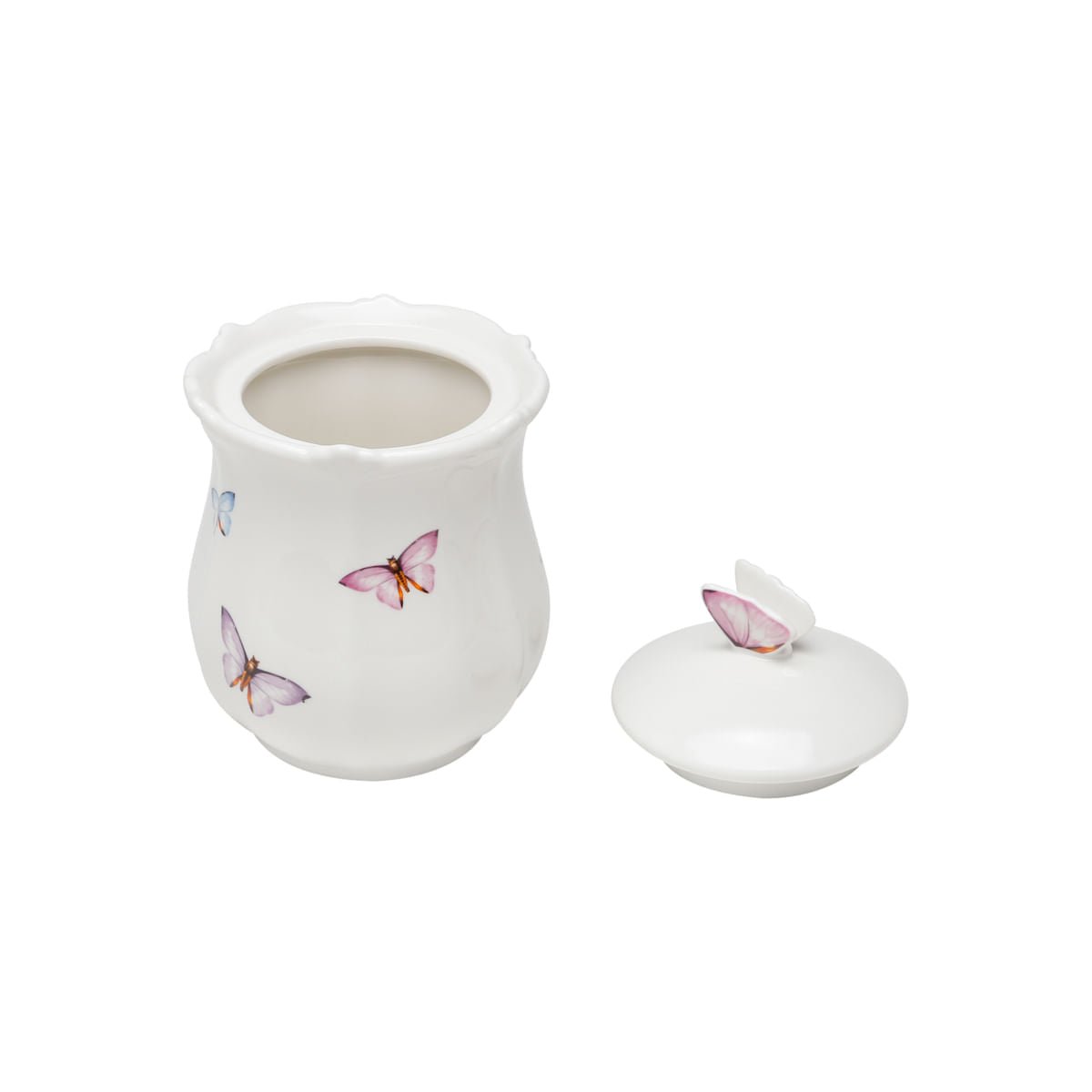 Pote Borboletas em Porcelana com Tampa Branco 660ml - Ela Decora