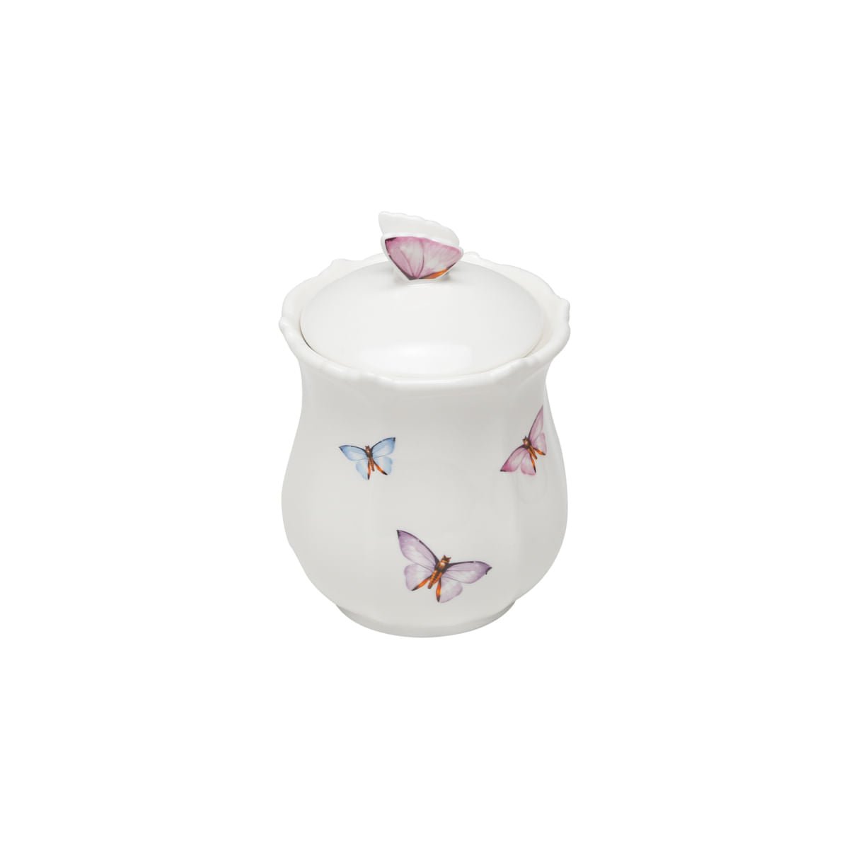 Pote Borboletas em Porcelana com Tampa Branco 660ml - Ela Decora