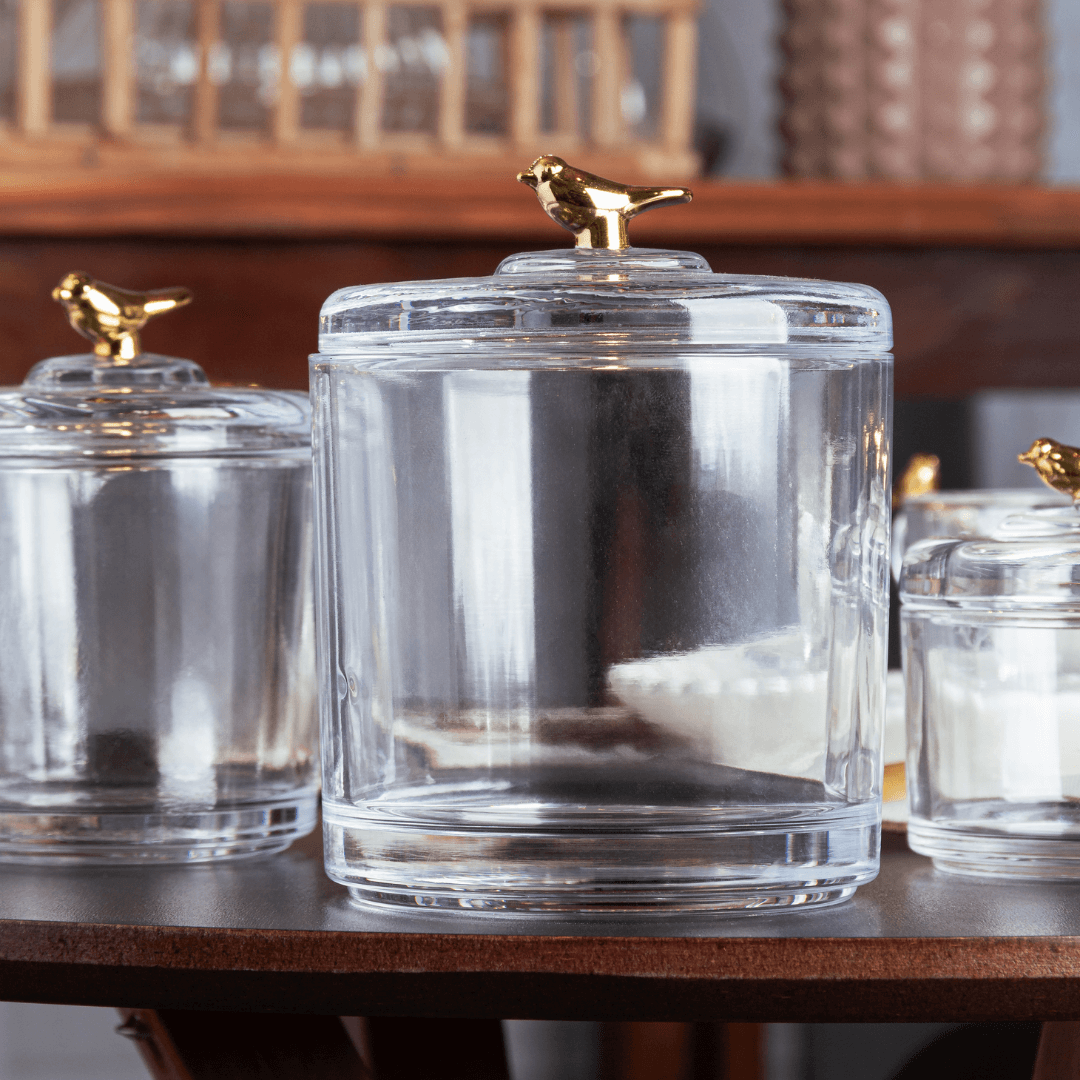 Pote com Tampa de Cristal Ecológico Golden Bird 14,5cm - Ela Decora