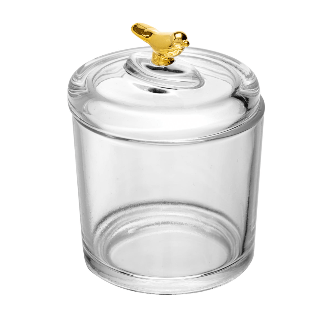 Pote com Tampa de Cristal Ecológico Golden Bird 14,5cm - Ela Decora