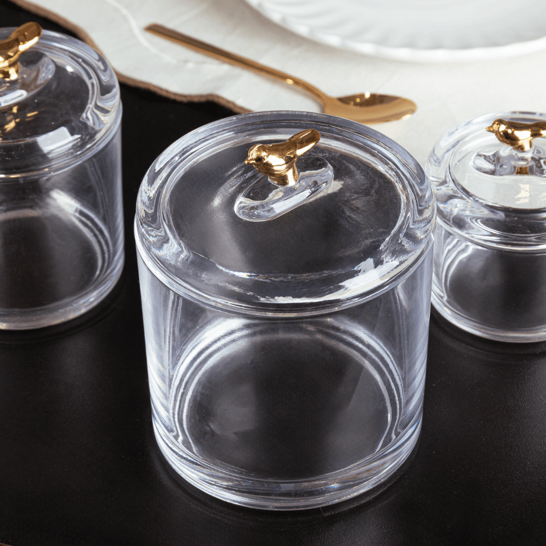 Pote com Tampa de Cristal Ecológico Golden Bird 14,5cm - Ela Decora