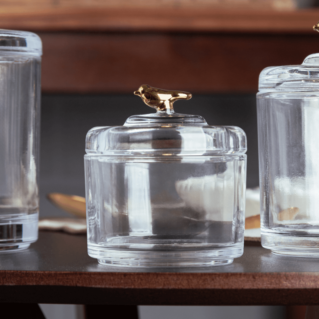 Pote com Tampa de Cristal Ecológico Golden Bird - Ela Decora