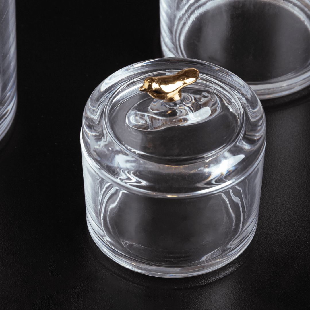 Pote com Tampa de Cristal Ecológico Golden Bird - Ela Decora