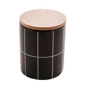 Pote de Cerâmica Com Tampa de Bambu Turim Preto 12,5cm - Ela Decora