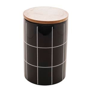 Pote de Cerâmica Com Tampa de Bambu Turim Preto 15cm - Ela Decora