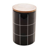 Pote de Cerâmica Com Tampa de Bambu Turim Preto 15cm - Ela Decora