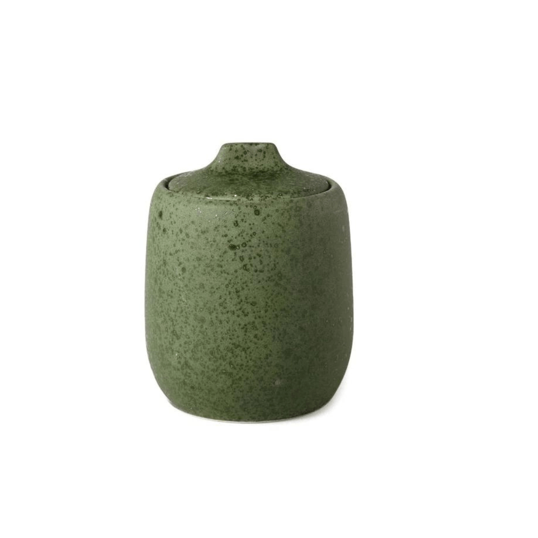 Pote de Cerâmica Porta Algodão Verde Musgo 13cm - Ela Decora