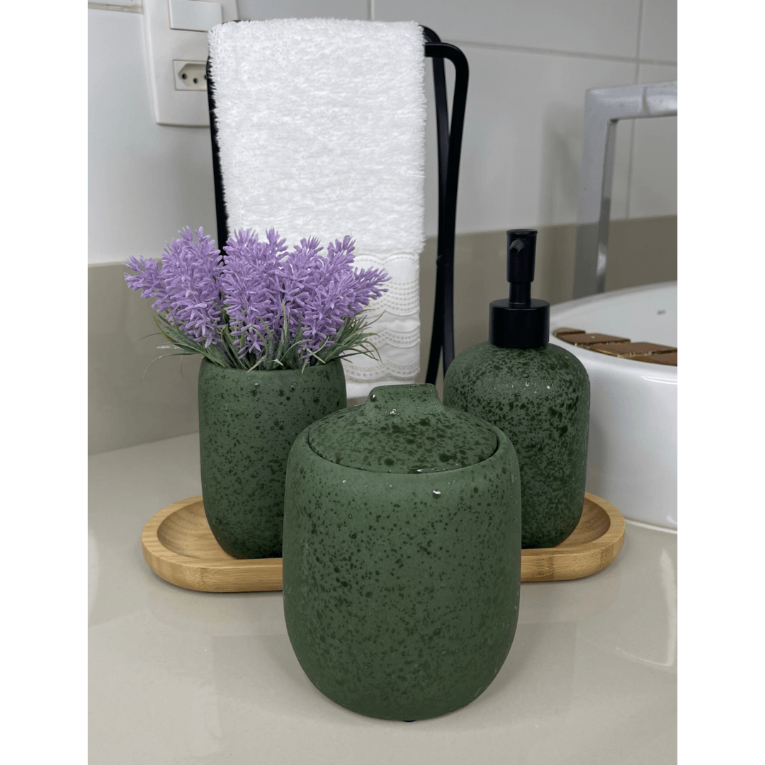 Pote de Cerâmica Porta Algodão Verde Musgo 13cm - Ela Decora